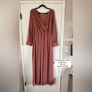 Pink blush shimmer maternity maxi dress.